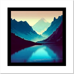 VaporwaveNature lake in mountains landscape Posters and Art